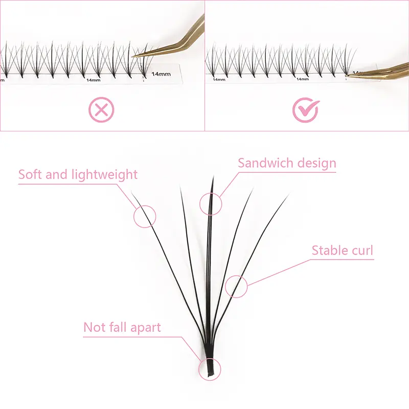 Premade fans lash extension soft not fall apart sandwich design easy to use