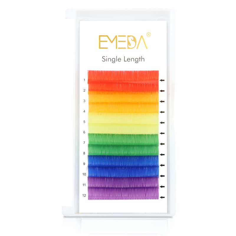 Neon lash and Rainbow colored lash extension with private label trays wholesale XJ53