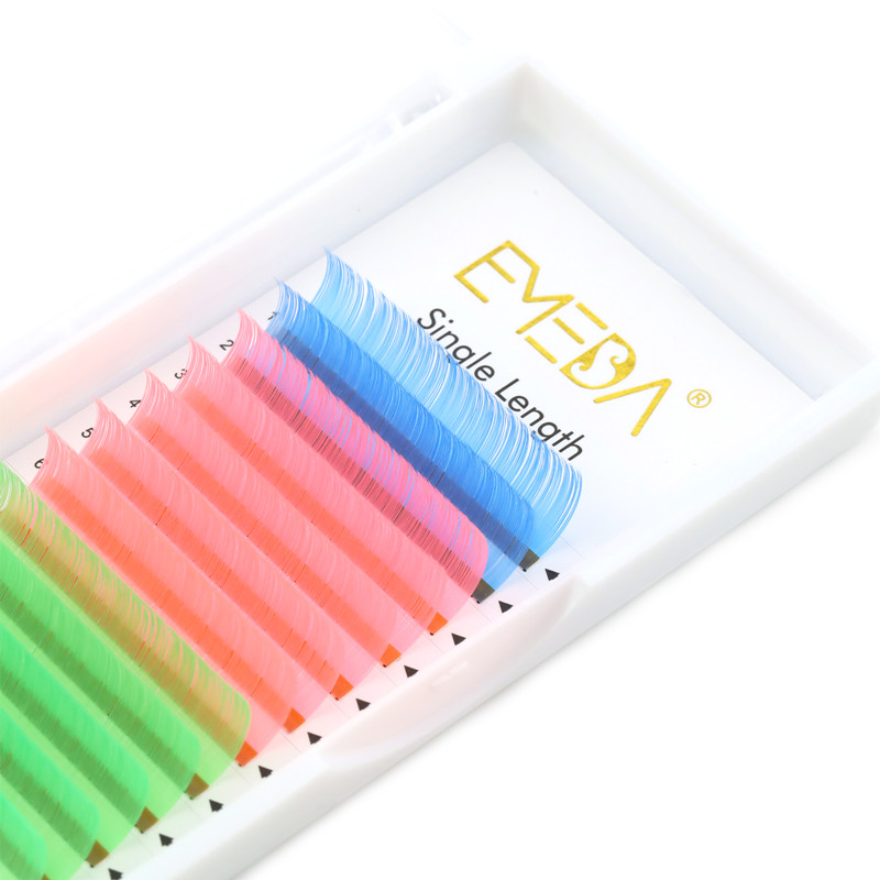 Neon lash and Rainbow colored lash extension with private label trays wholesale XJ53