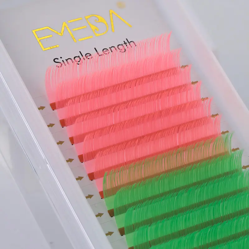 Professional colored lash extension private label customizd hot pink green color high quality consistant curl