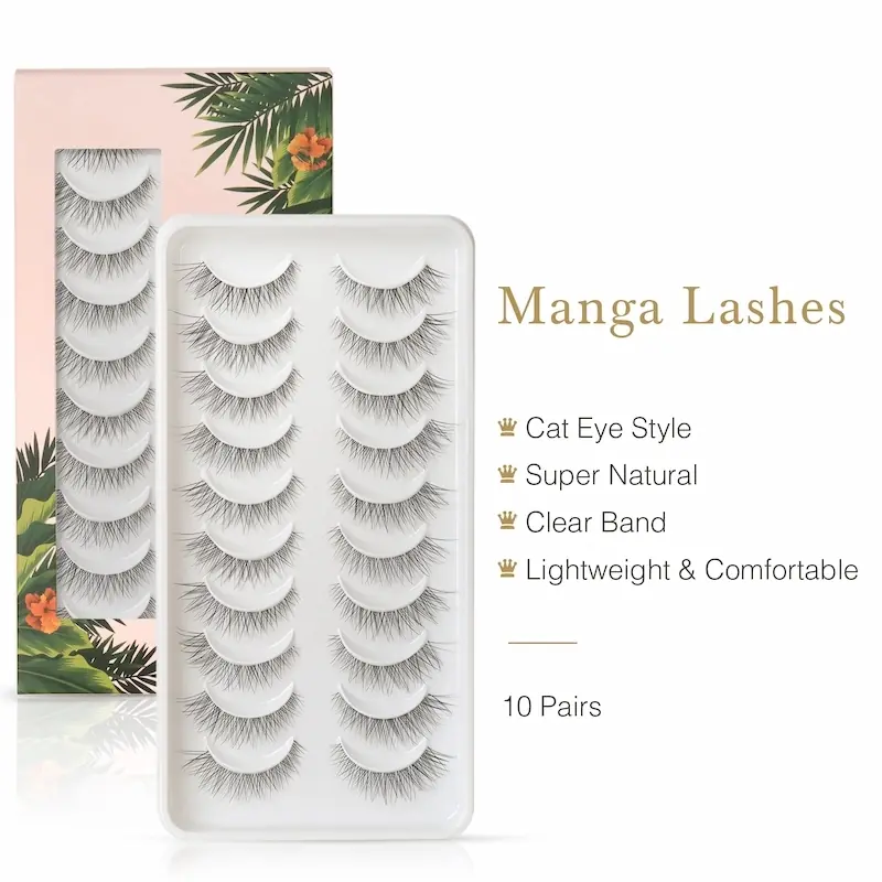 Wholesale Vegan Clear Band Eyelash Strips Wispy Cruelty Free Silk Eyelashes 3D Natural PBT Fiber Cat Eye Lashes g