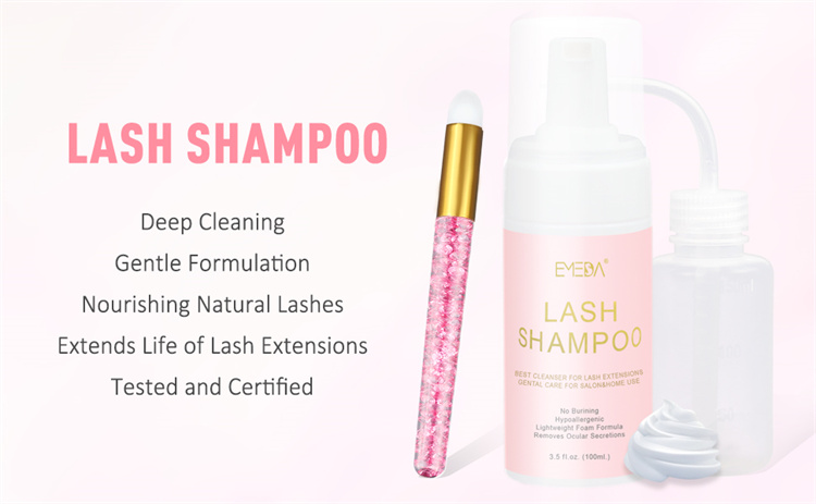 Private label lash foam cleanser vegan OEM eyelash extension shampoo 60ml 100ml  with brush